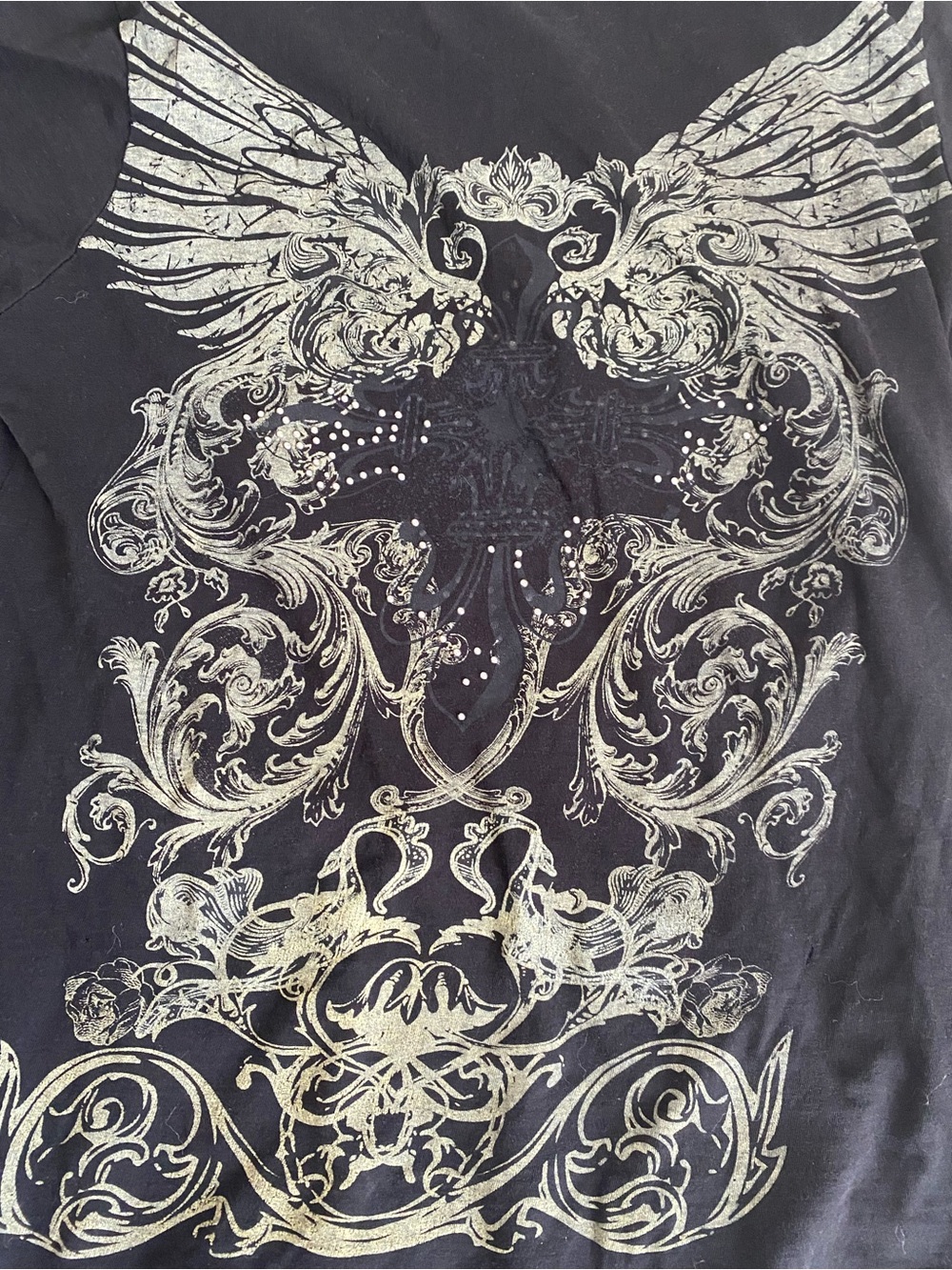 Black Graphic Wing-Back Short Sleeve Women's Top - Picture 2 of 8
